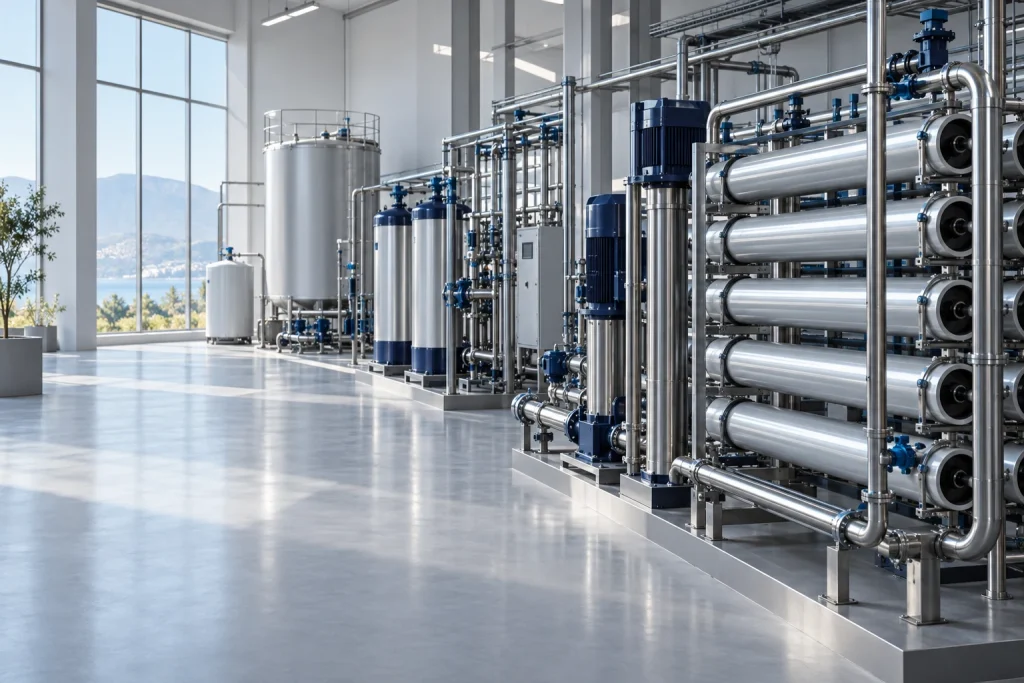 Illustration 3D d’un espace de traitement de l’eau industriel